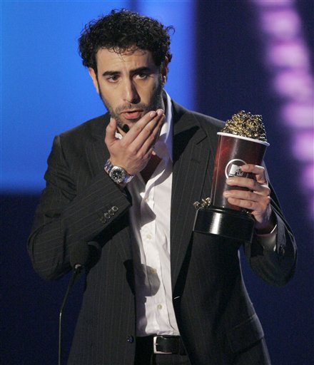Sacha Baron Cohen accepts the award for best comedic performance for his role in Borat: Cultural Learnings of America for Make Benefit Glorious Nation of Kazakhstan during the 2007 MTV Movie Awards in Universal City.