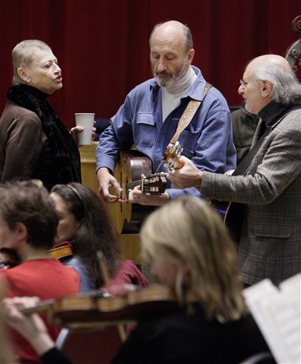 Mary Travers, left, Noel Stookey, center, and Peter Yarrow of the legendary folk trio Peter, Paul & Mary, rehearse at the Riverside Church in New York. Travers who was diagnosed with leukemia in November 2004 has made a full recovery after a successful bone marrow transplant.