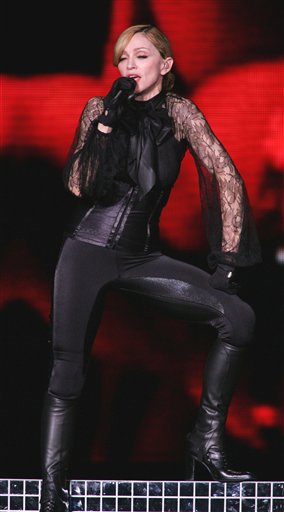 American pop star Madonna performs on stage during her concert in Osaka, western Japan.