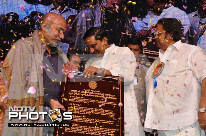 Media baron Ramoji Rao's son Kiran, on behalf of his father accepts the prestigious Nagi Reddy and Chakrapani Award.