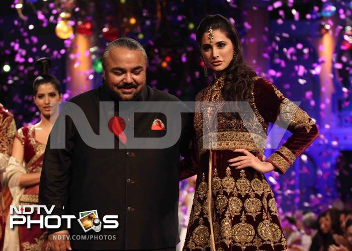 Nargis Fakhri with JJ Valaya. She was the showstopper for his collection.