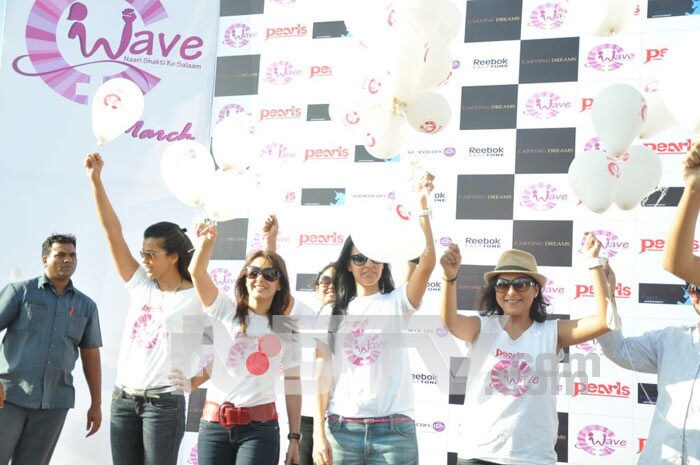 Bollywood stars Neha Dhupia, Minissha Lamba and Mugdha Godse protest against domestic violence on women.