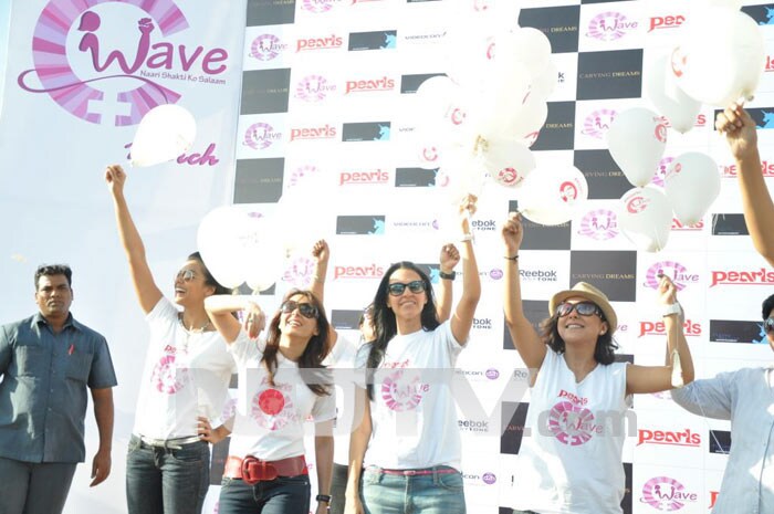 Bollywood stars Neha Dhupia, Minissha Lamba and Mugdha Godse protest against domestic violence on women.