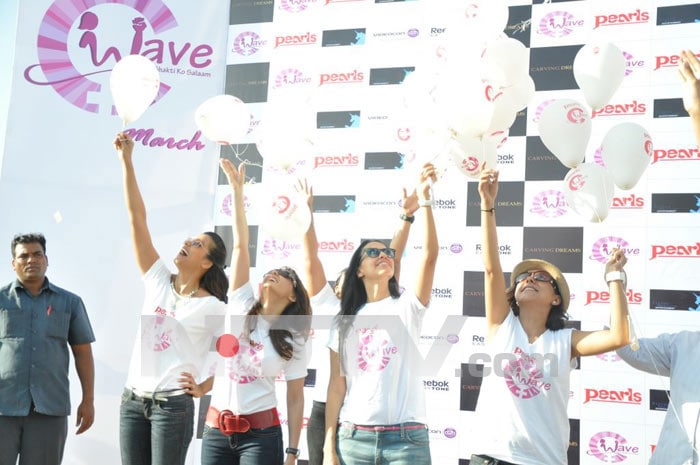 Bollywood stars Neha Dhupia, Minissha Lamba and Mugdha Godse protest against domestic violence on women.