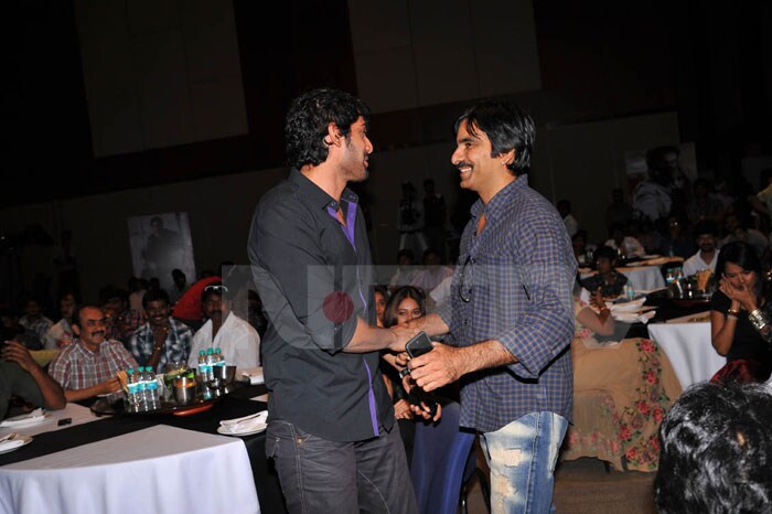 Rana Daggubati and Ravi Teja greet each other.