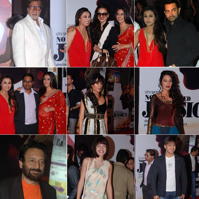 Aamir Khan, his wife Kiran Rao, Amitabh Bachchan, director Shekhar Kapur and a whole of stars attended No One Killed Jessica premiere in Mumbai and extended their wishes for the success of the film.