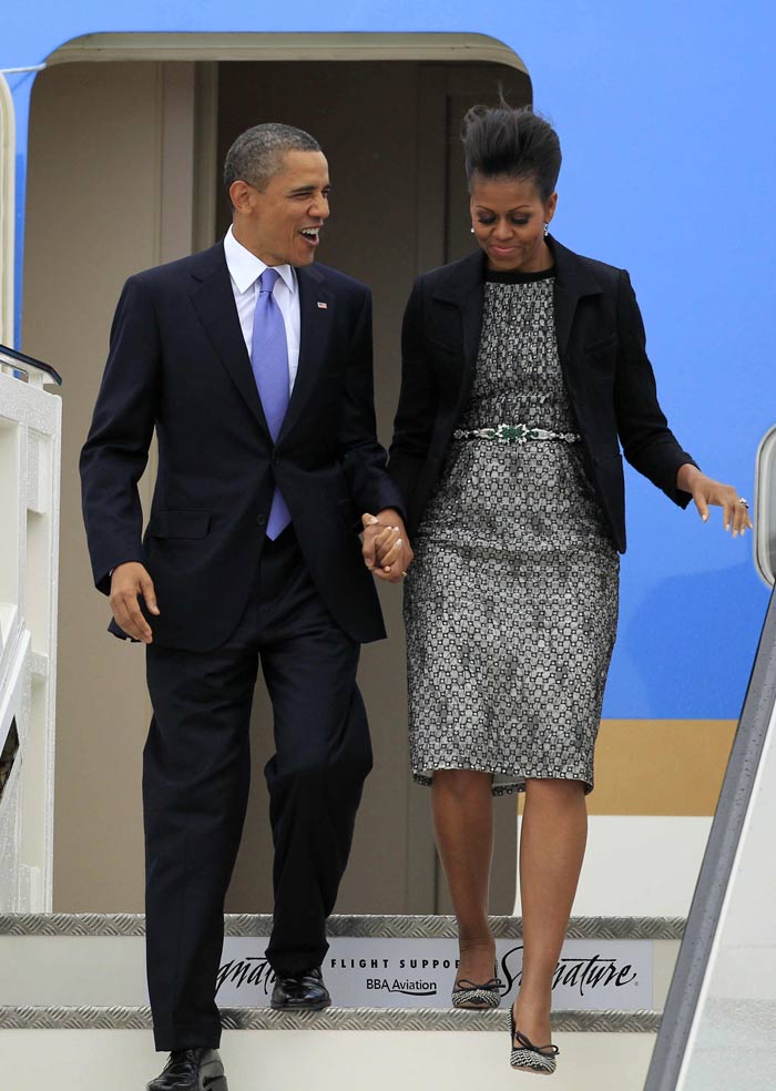 Mrs Obama kept her look elegant in a knee-length shift dress during the Obamas' daylong visit to Ireland.