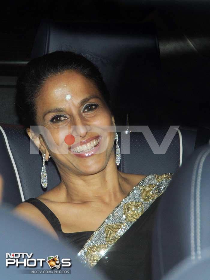 Well-known columnist and novelist, Shobhaa De, arrives at the venue.