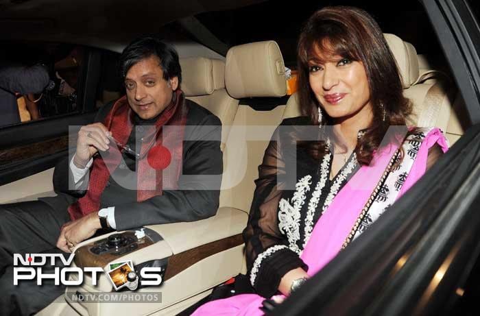 Shashi Tharoor arrives with wife Sunanda Pushkar.