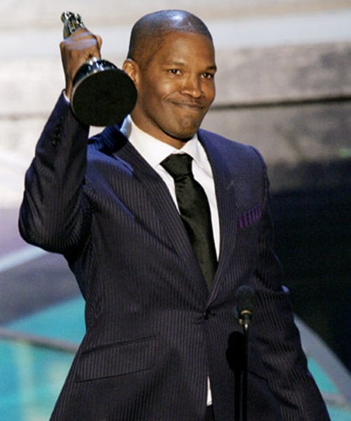 Jamie Foxx with the award for Best Actor for his performance in <I>Ray</i> in 2005. He essayed the role of legendary jazz singer Ray Charles.