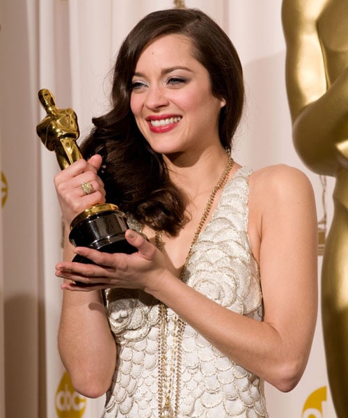 Actress Marion Cotillard with her Best Actress award for <I>La Vie En Rose</i> in 2008. Hers was a surprise win as everyone had predicted that Julie Christie would win the award for <I>Away From Her</i>.