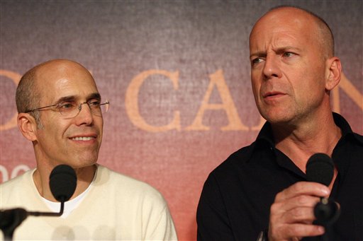 American producer Jeffrey Katzenberg, left, and American actor Bruce Willis attend a press conference for the animated film Over The Hedge, at the 59th International film festival in Cannes.
