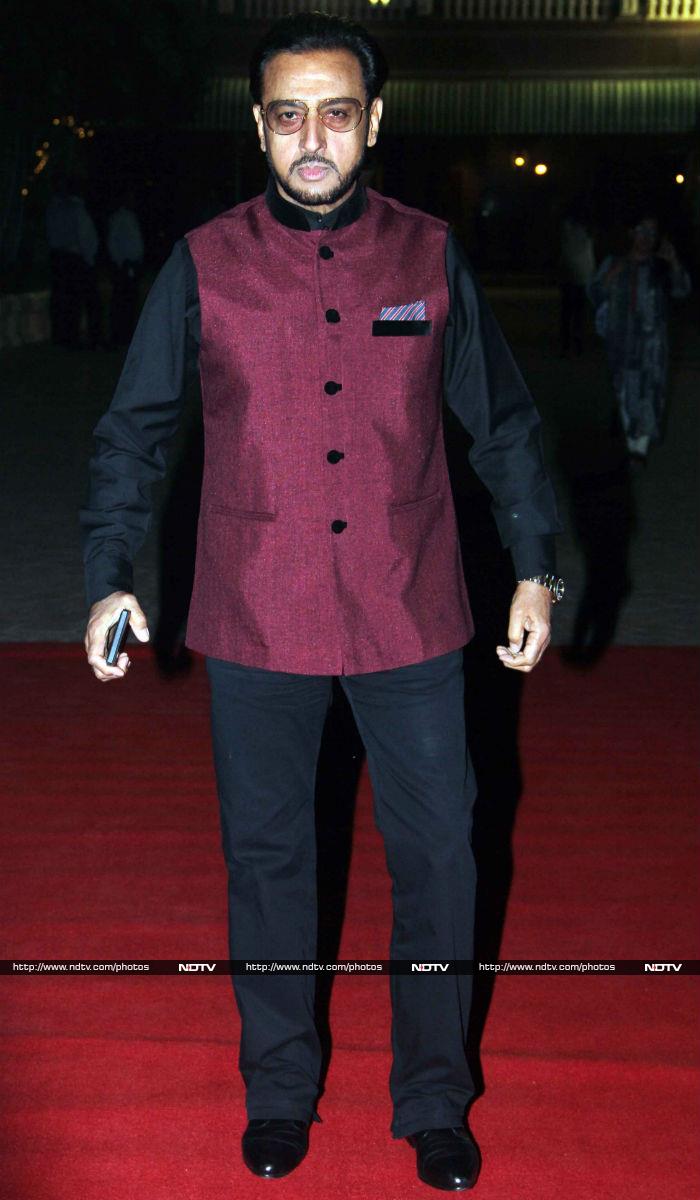 Gulshan Grover, who wore a black shirt and pants paired with a jacket, posed for a picture.