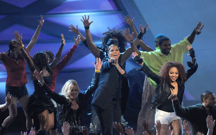 Host and performer Queen Latifah rocks the stage at the 37th People's Choice Awards.