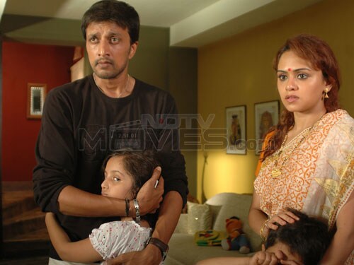 Sudeep's character starts out as an atheist to the core, till evil spirits enter his daughter's body