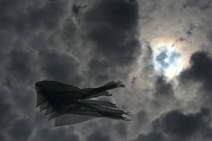 A kite flies during Open Kites Festival in village of Pirogovo, not far from Kiev, on May 29, 2010. Hundreds of the people took part in the festival.  (Photo: AFP)