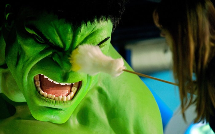 Employee Jenny Orton dusts the new 'Hulk' exhibit in the Marvel Super Heroes 4D exhibition, as she poses for photographers, at Madame Tussauds in central London on June 2, 2010. The attraction is the largest installation that Madame Tussaud's has created in seven years and features a selection of Marvel comic characters. (Photo: AFP)