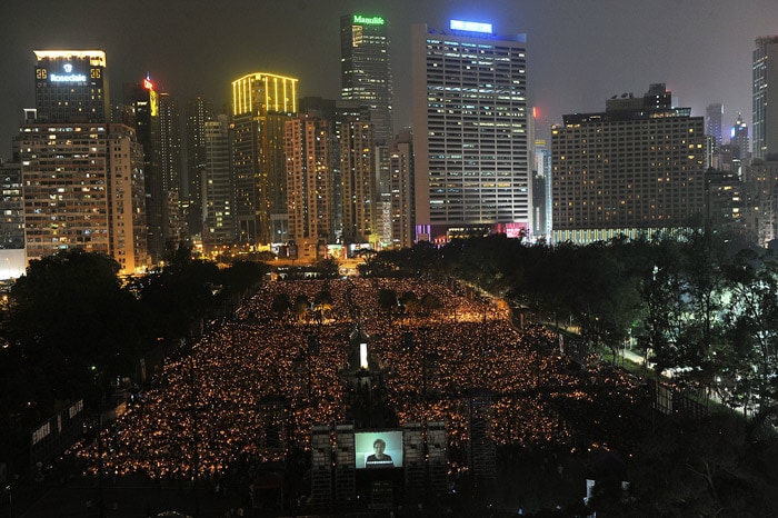 People take part in an annual vigil marking the Tiananmen Square crackdown at a park in Hong Kong on June 4, 2010. Tens of thousands in Hong Kong were expected Friday to mark the bloody 1989 crackdown on democracy protests in Beijing, as agitation against China's stewardship intensifies in the ex-British colony. (Photo: AFP)