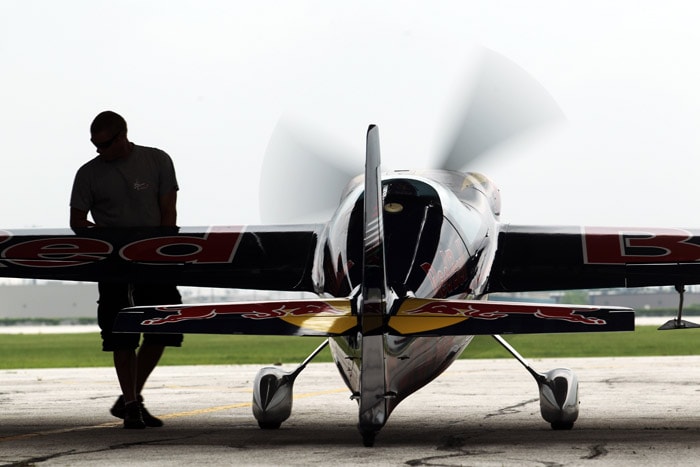 Peter Besenyei of Hungary gets ready at the Race Airport duing the Red Bull Air Race Previews on June 2, 2010 in Windsor, Canada. (Photo: AFP)