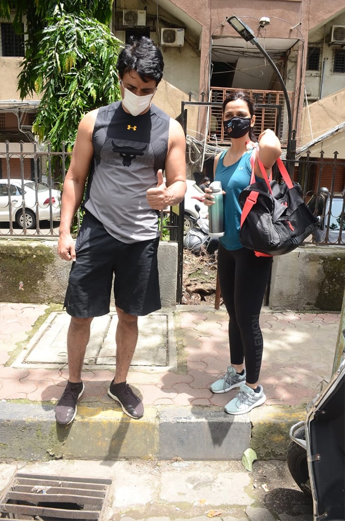 Sonu Sood and his wife Sonali Sood were photographed outside their gym.