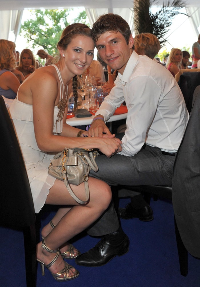 Thomas Mueller, player of the German national football team, and his wife Lisa attend the Chio Media Night during the CHIO World Equestrian Festival 2010 in Aachen, western Germany on July 13, 2010. The CHIO is running until July 18, 2010 in Aachen. (Photo: AFP)