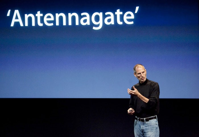 Steve Jobs, CEO of Apple Computer Inc., speaks during a press conference regarding the Apple iPhone 4 reception problems at the Apple headquarters on July 16, 2010 in Cupertino, California. Jobs announced that Apple will provide customers with cases at no additional cost to help solve the reception problems and refund customers who have already bought the apple bumpers until September 30, 2010. (Photo: AFP)