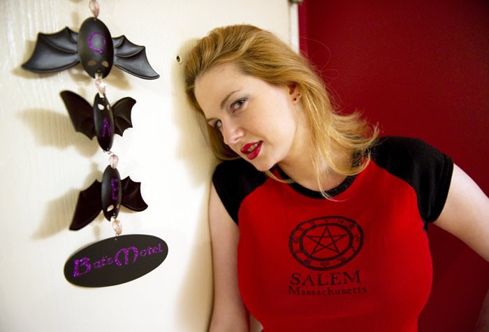 Actress Seregon O'Dassey with plastic bats on her door on July 14, 2010 in her apartment in Hackensack, New Jersey. O'Dassey has played the part of vampires in recent films. (Photo: AFP)