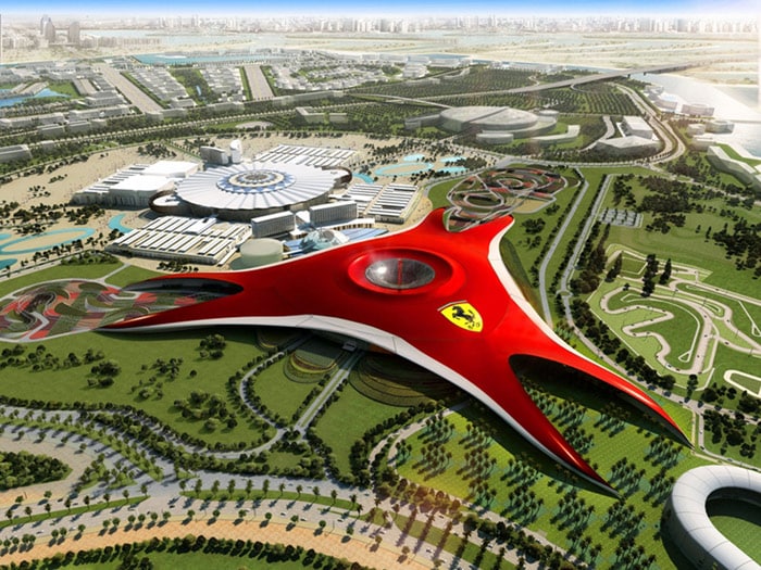 A handout picture from Ferrari press office shows an artist's illustration of "Ferrari World" theme park, the first of its kind for the iconic Italian carmaker that is being constructed in Abu Dhabi. (Photo: AFP)