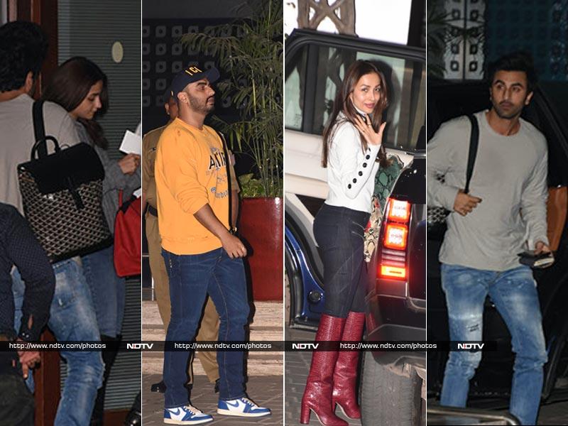 Rumoured Bollywood couples - Alia Bhatt-Ranbir Kapoor and Malaika Arora-Arjun Kapoor - were spotted at Mumbai's Kalina airport on Monday morning as they flew out of Maximum City to attend the pre-wedding festivities of Akash Ambani and Shloka Mehta, which will reportedly be held in Switzerland.