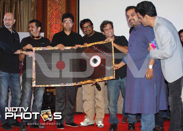 The music of Dr Bedabrata Pain's upcoming movie <i>Chittagong</i> starring Manoj Bajpayee was released in Mumbai recently. <bR><br>In this picture, Loy Mendonsa, Ehsaan Noorani, Prasoon Joshi, Anurag Kashyap, Dr Bedabrata Pain, Shankar Mahadevan and Manoj Bajpayee are seen at the launch.