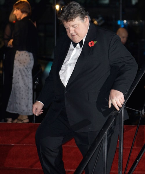 <B>Guests</b>: British actor Robbie Coltrane arrives on the red carpet for the Royal World Premiere of the 22nd James Bond film, <I>Quantum of Solace</i>.