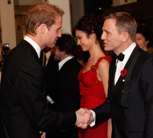 <B>Blue blooded</b>: Prince William congratulates Daniel Craig before the first ever screening of <I>Quantum of Solace</i>.