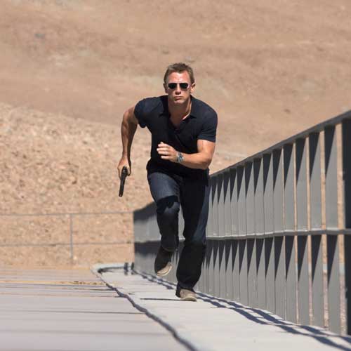 <b>Running to success</b>: Daniel Craig in character as James Bond 007during a scene from the movie <I>Quantum of Solace</I> being shot at Paranal Chile. Picking up an hour after <I>Casino Royale</I> left off, <I>Quantum of Solace</I> is the spy franchise's first direct sequel.