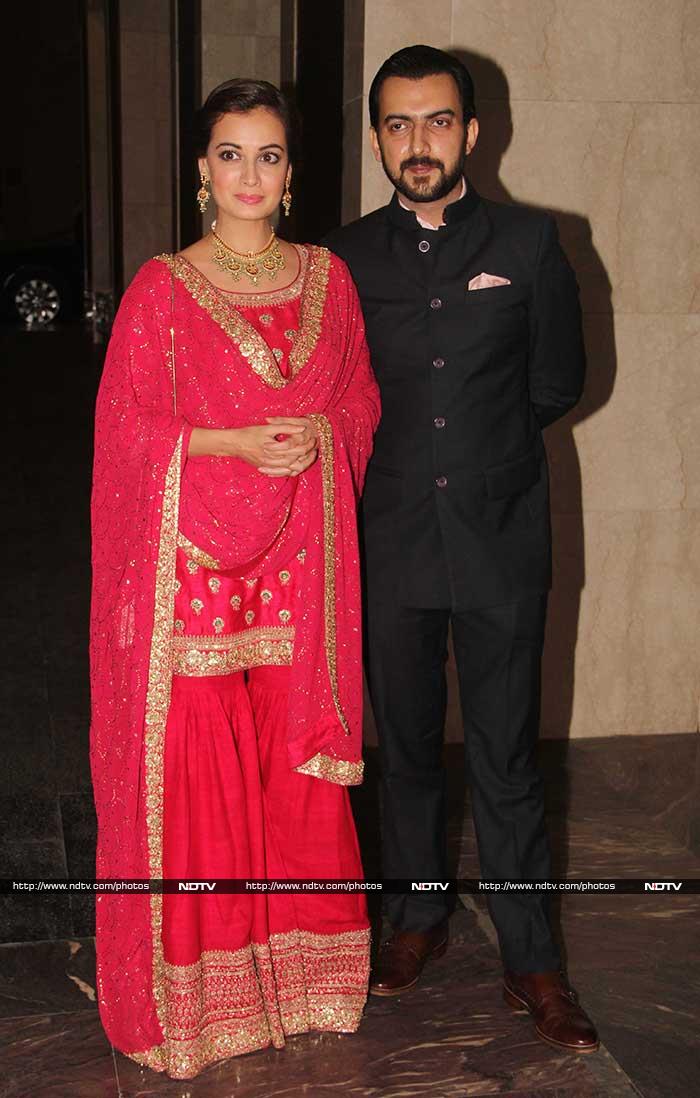 Actress Dia Mirza, who was accompanied by her husband Sahil Sangha, was gorgeous in a fuschia pink ensemble.