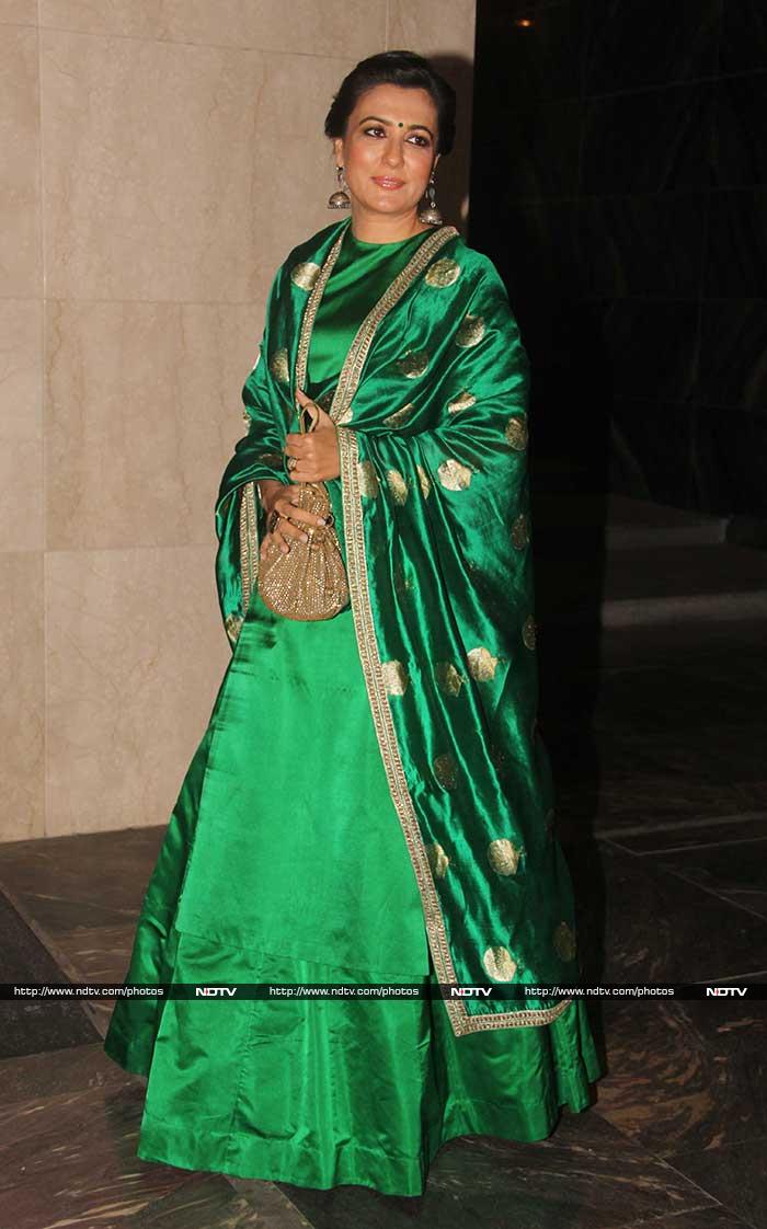 Director Kabir Khan's wife Mini Mathur was radiant in a green Sanjay Garg ensemble.