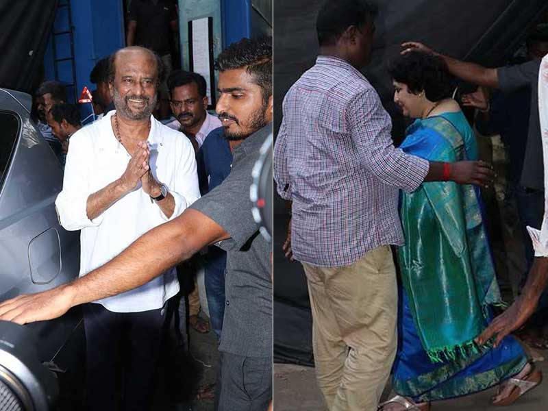Superstar Rajinikanth Visits The Sets Of <I>Darbar</I> With Wife Latha