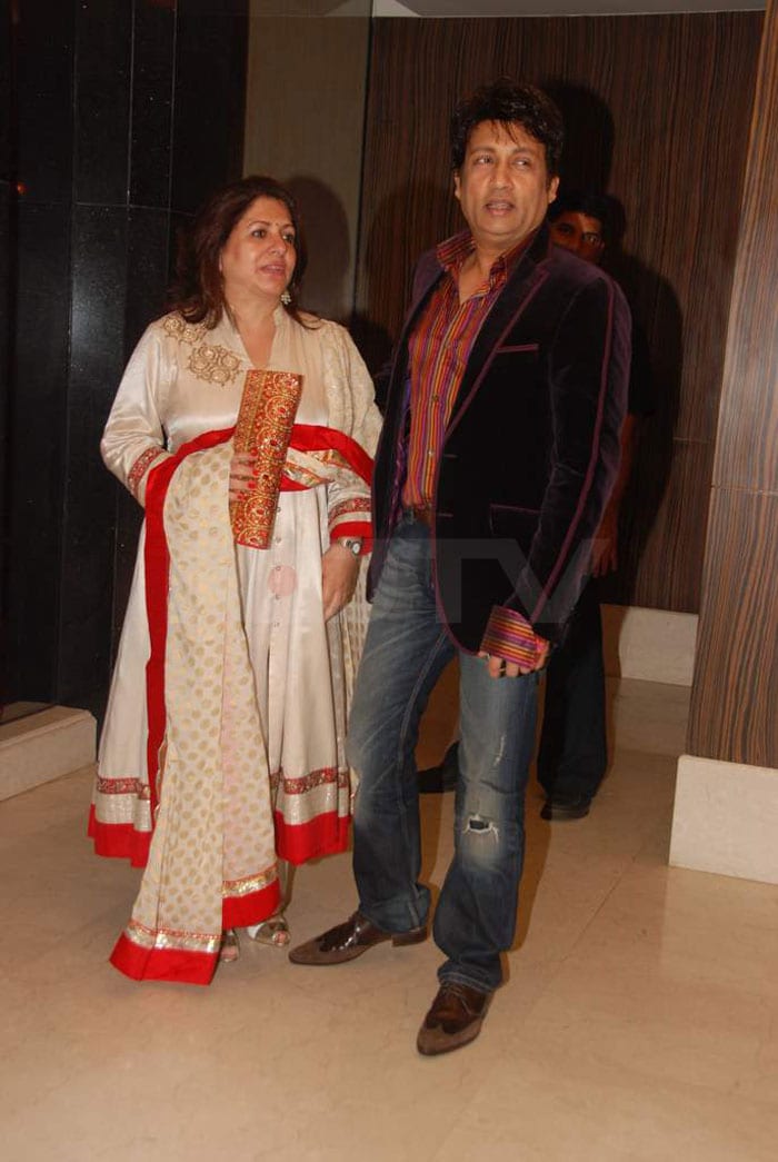 Shekhar Suman with his wife at the party.