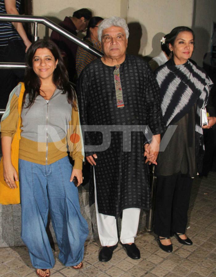 It was a family outing for lyricist-writer Javed Akhtar, actress-wife Shabana Azmi and filmmaker-daughter Zoya Akhtar.