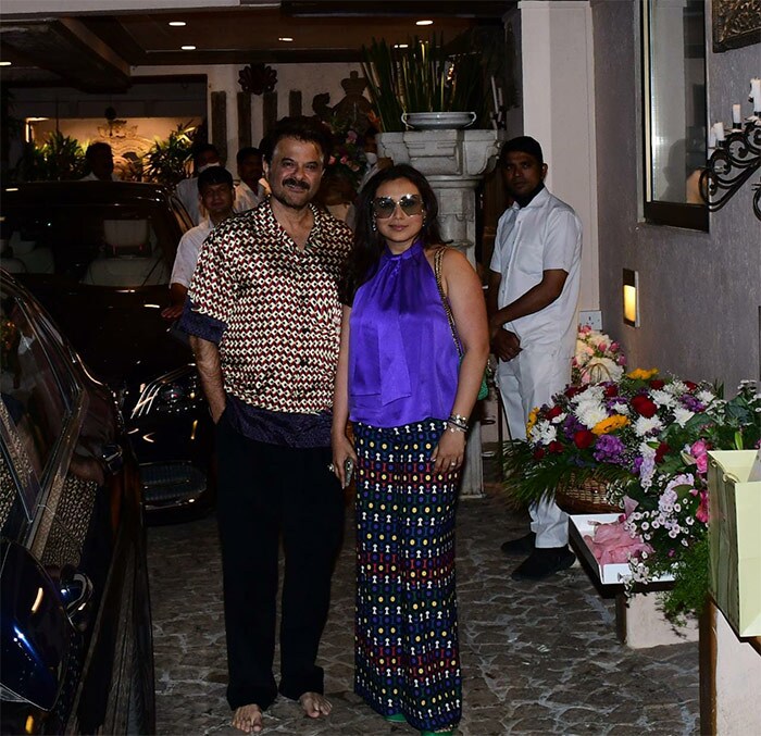 Rani Mukerji was dressed in a blue satin top for Sunita Kapoor's birthday. She posed with Anil Kapoor