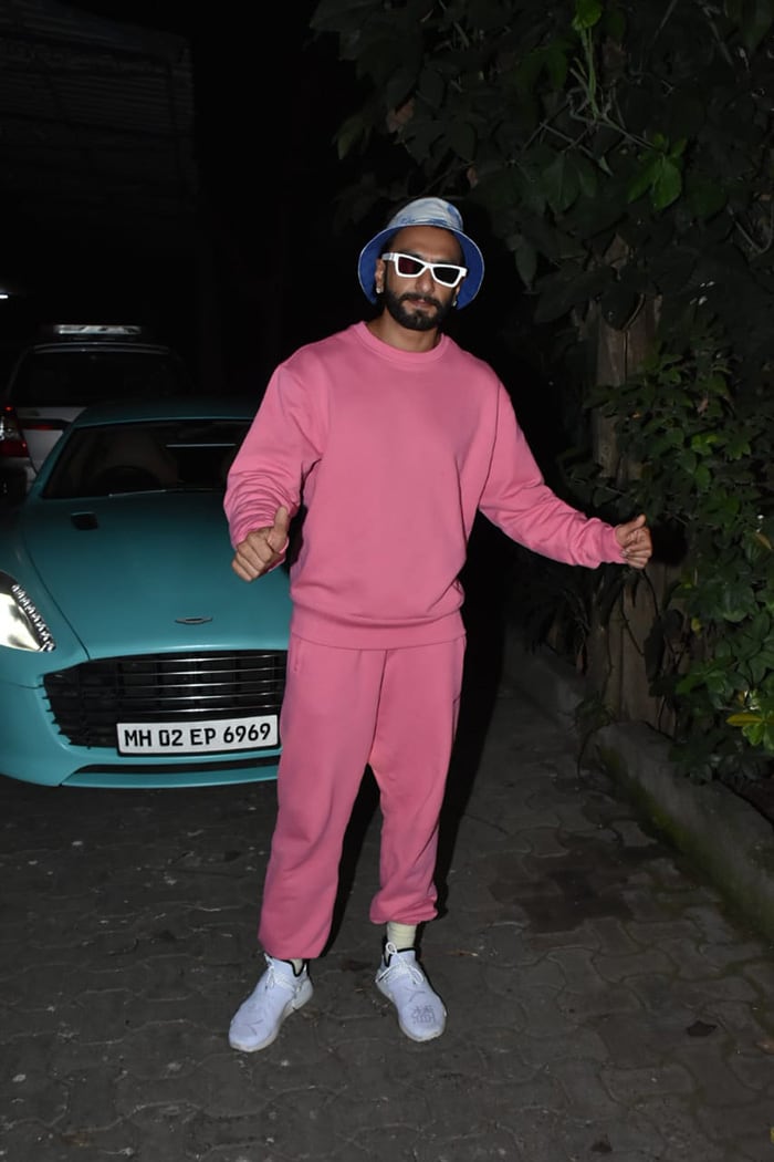 Ranveer Singh looked dapper in a pink co-ord set as he was spotted outside an Ad dubbing studio in Bandra.