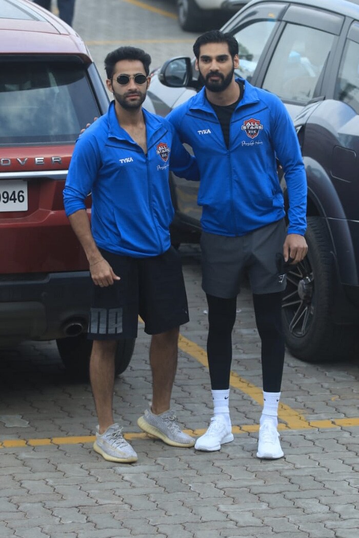 Ahan Shetty and Armaan Jain posed for the shutterbugs outside the playground.