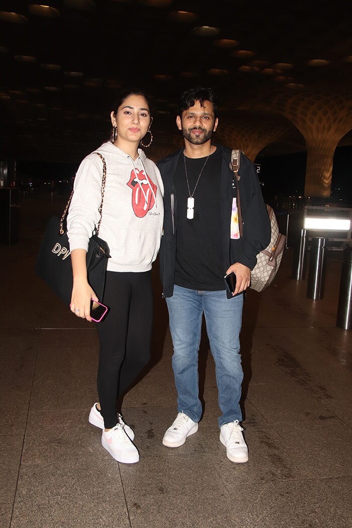 Rahul Vaidya was spotted with his wife Disha Parmar at the airport.