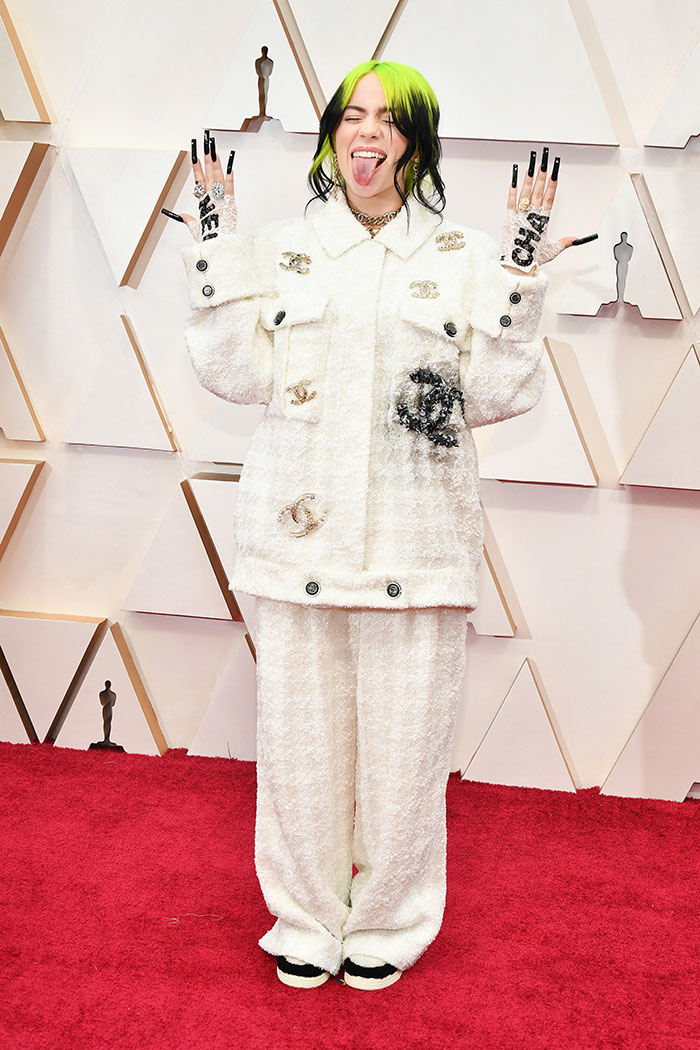 Singer Billie Eilish looked like rock royalty in her Chanel pant suit.