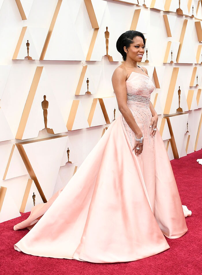 Regina King's red carpet look comprised of an Atelier Versace gown with matching accessories.