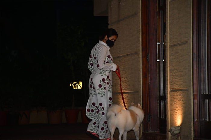 Malaika Arora was pictured with her dog in Bandra.