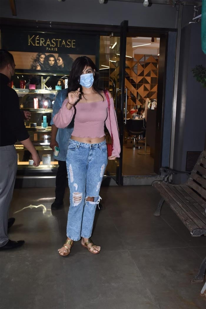 Rhea Chakraborty was spotted outside a salon in Mumbai.