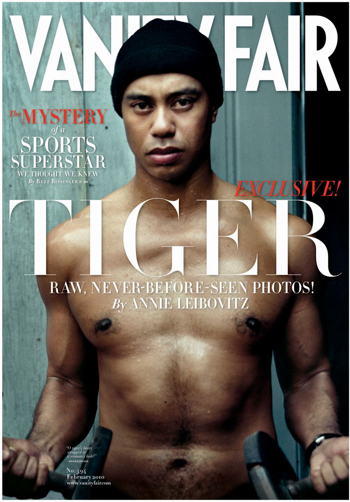 The February issue of the U.S. magazine Vanity Fair features famous golfer Tiger Woods on its cover and will hit the stands this week, but in a way we have never seen him before: bare-chested and biceps bulging.<br><br>The photo was taken by famed photographer Annie Leibovitz and the magazine promises a full portfolio inside. Vanity Fair describes the photos of Woods - taken before his huge marital scandal - as raw and unguarded.<br><br>The photos emerge at a time when the man himself has remained hidden. Woods hasn't been seen since the early morning crash outside his home in November, the day after Thanksgiving. (Photo: AP)