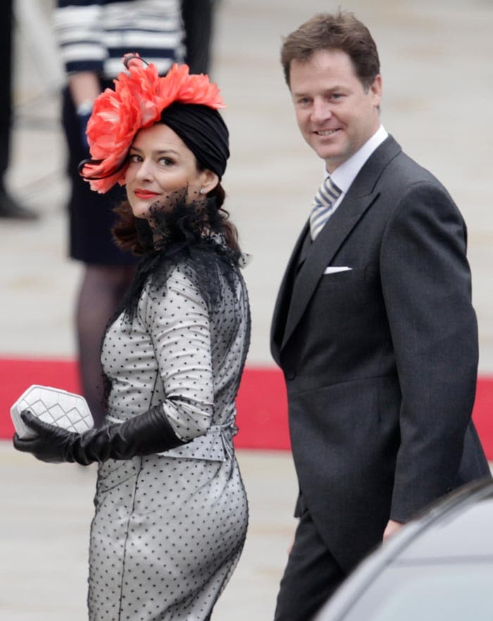 Britain's Deputy Prime Minister Nick Clegg and his wife Miriam, left, arrive at Westminster Abbey.