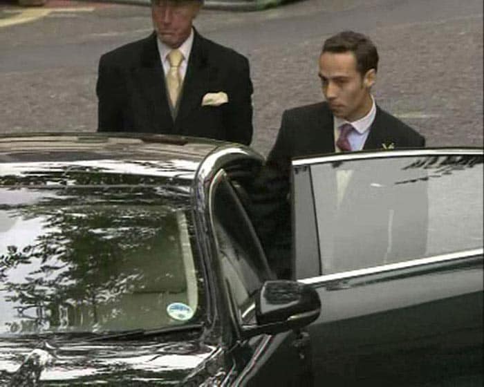 Kate's brother James Middleton escorts his mother to the wedding.