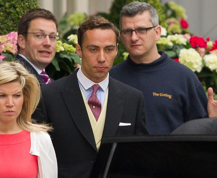 James Middleton, brother of the bride, leaves Goring Hotel for the Abbey. (Photo: AFP)